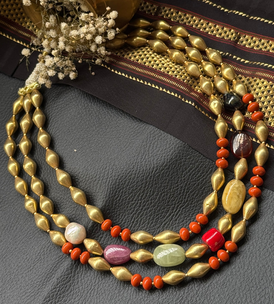 Statement multilayer coral dolki navratna necklace