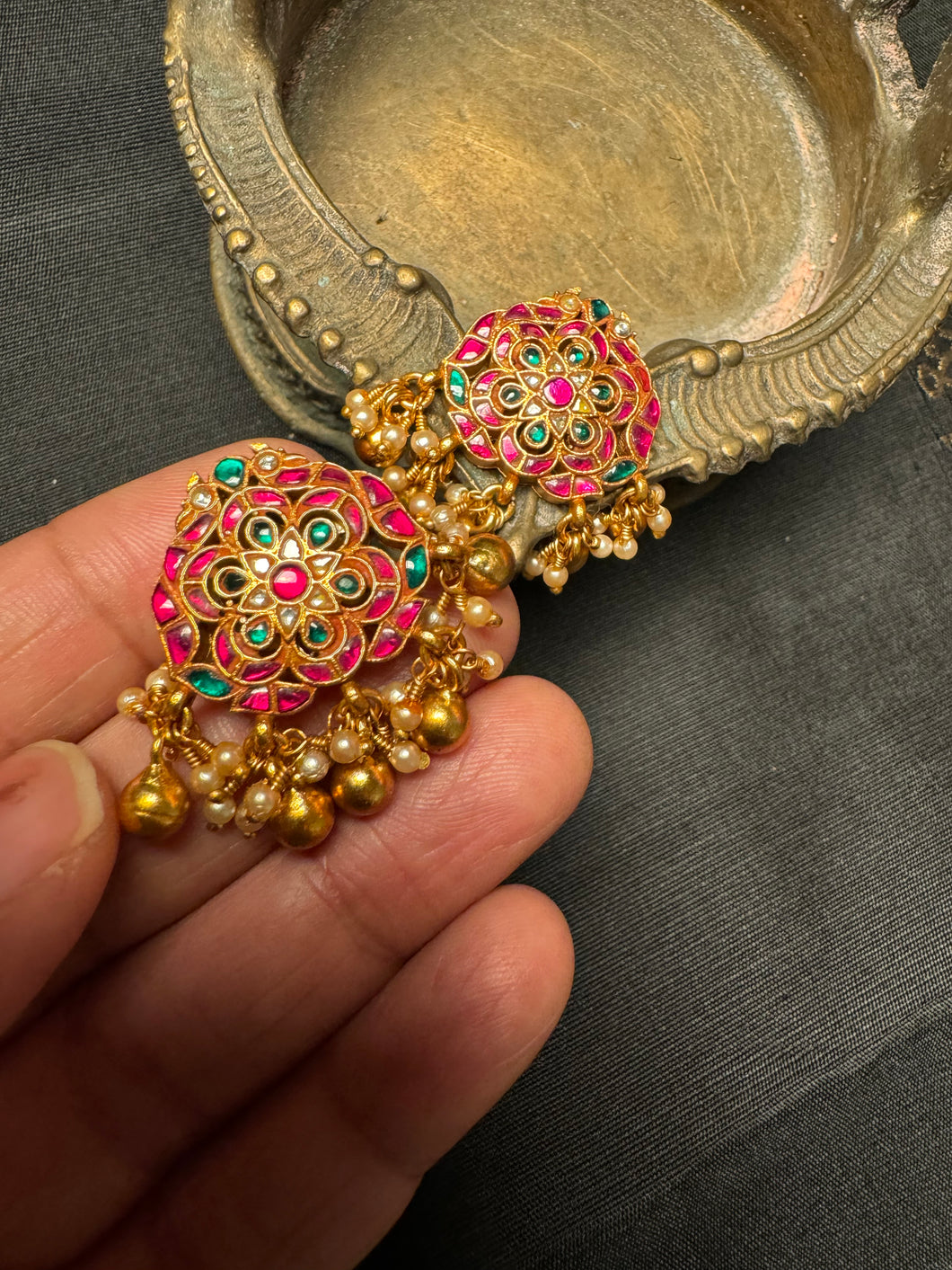 Silver 92.5 gold polish kundan earrings