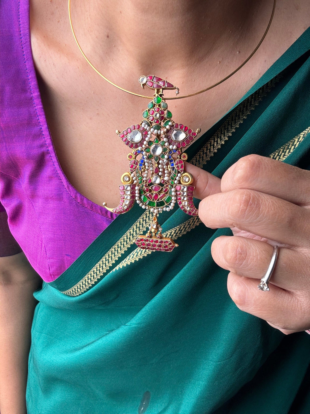 One of a kind,  92.5 gold polish kundan work pendant with hasli 2