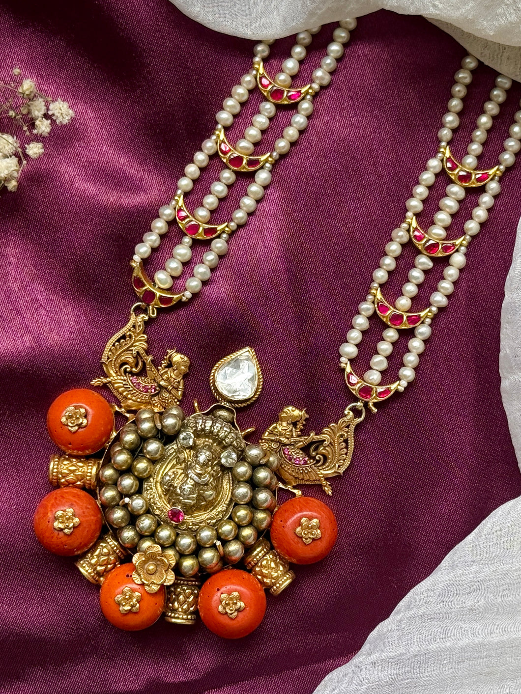 Statement vintage style nagru coral necklace