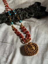 Load image into Gallery viewer, Antique coral beaded necklace with vintage pendant 2
