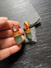 Load image into Gallery viewer, Silver 92.5 gold polish jade earrings
