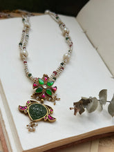 Load image into Gallery viewer, Dainty Inlay work necklace in natural aventurine and gemstones
