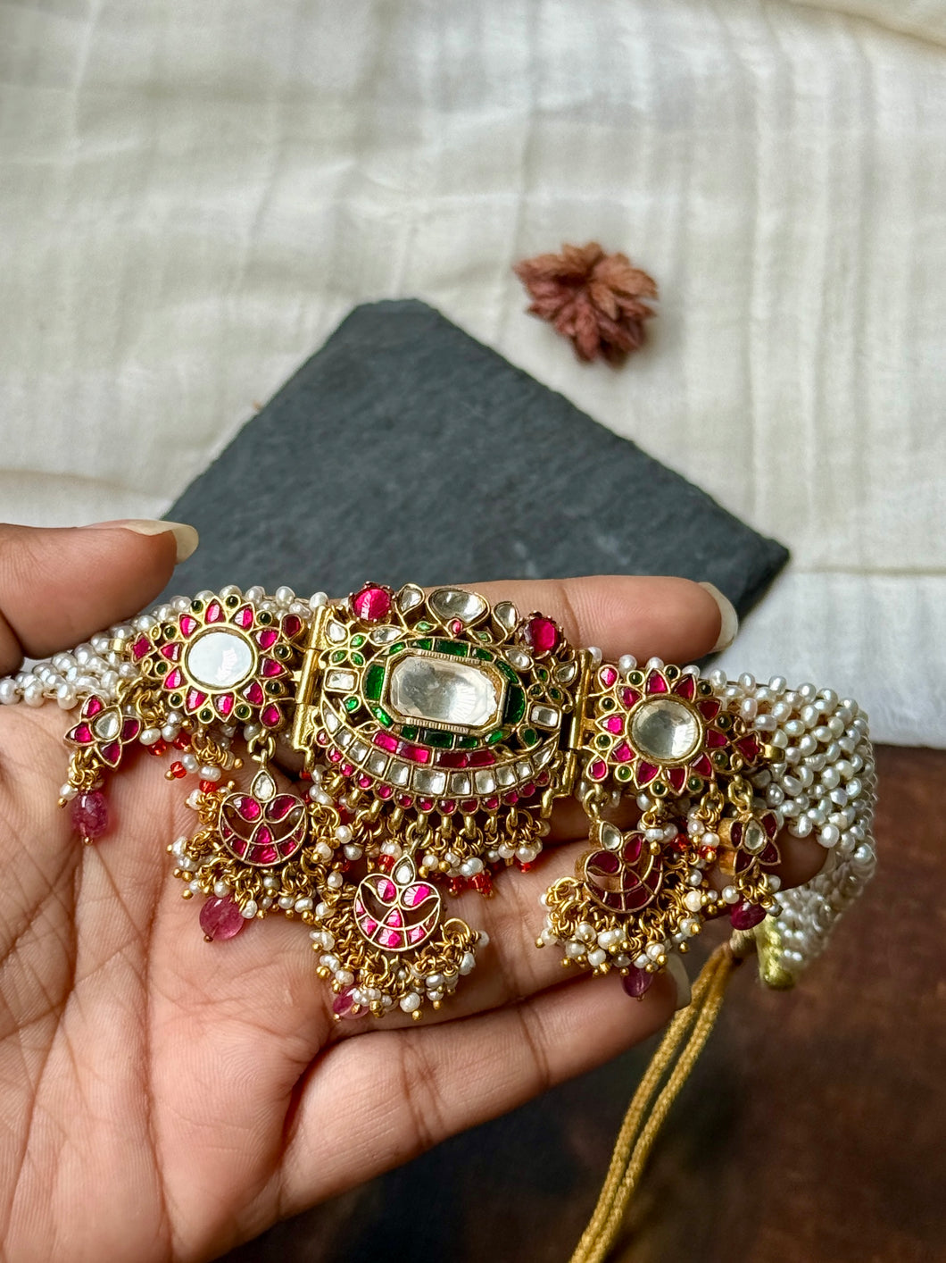One of a kind statement pearl & kundan necklace