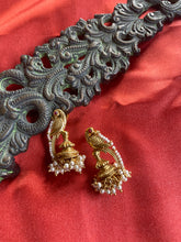 Load image into Gallery viewer, Parrot Statement gold polish Jhumka Earrings
