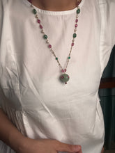 Load image into Gallery viewer, Dainty Inlay work neckpiece in natural aventurine and gemstones
