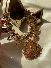 Load image into Gallery viewer, Antique gold polish classic Lakshmi mango necklace (statement piece)
