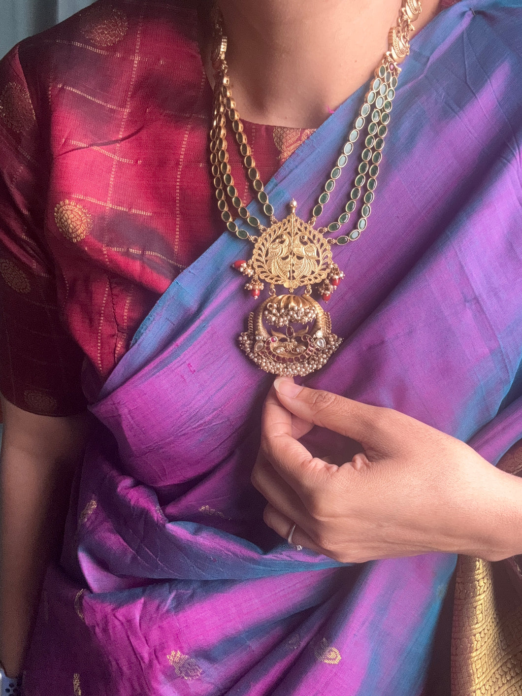 One of a kind gold polish kundan work statement necklace