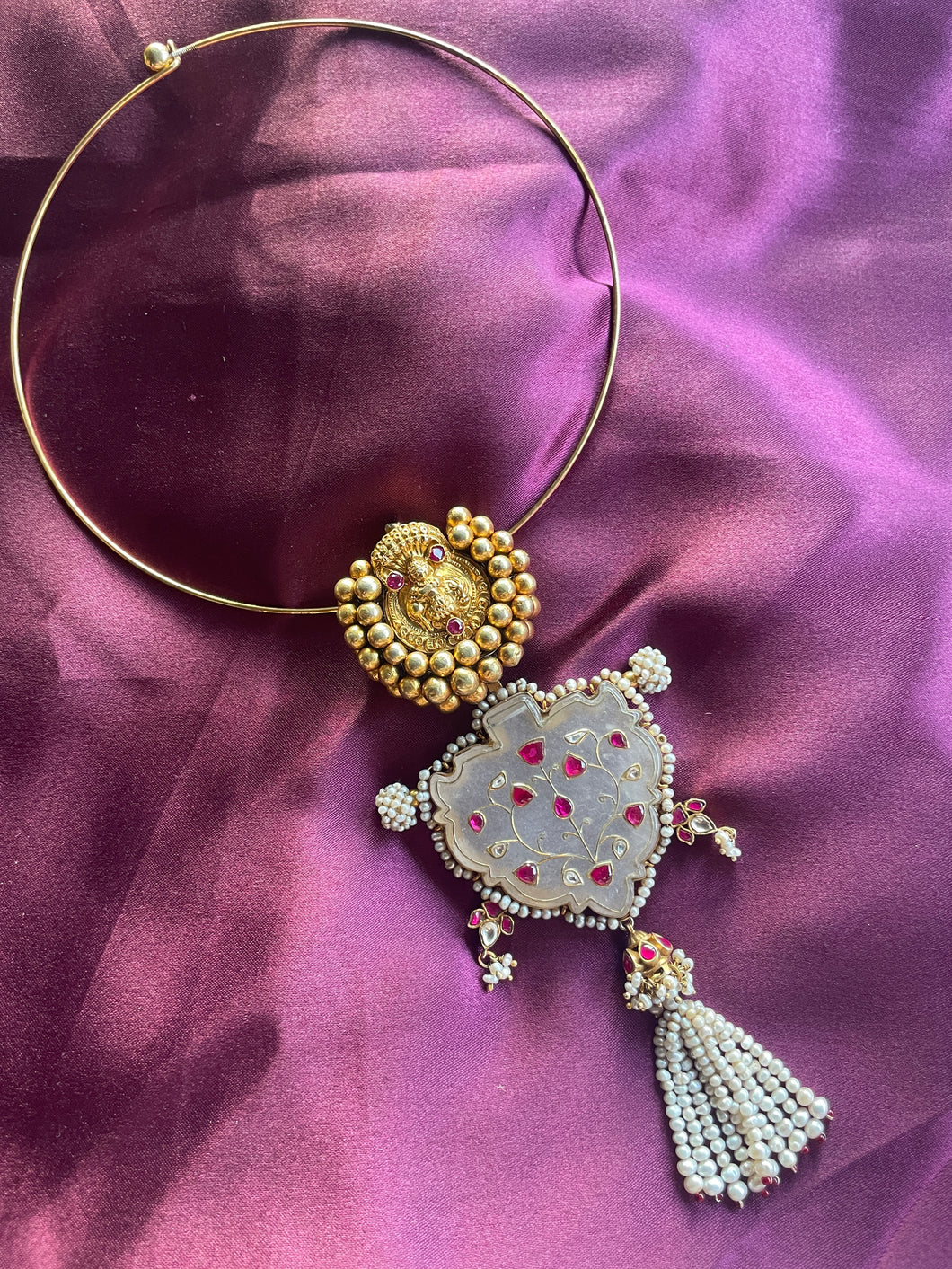 One of a kind, statement nagru,inlay work onyx pendant with hasli