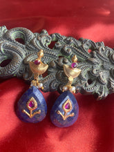Load image into Gallery viewer, Silver 92.5 gold polish inlay work earrings with lapis lazuli drops
