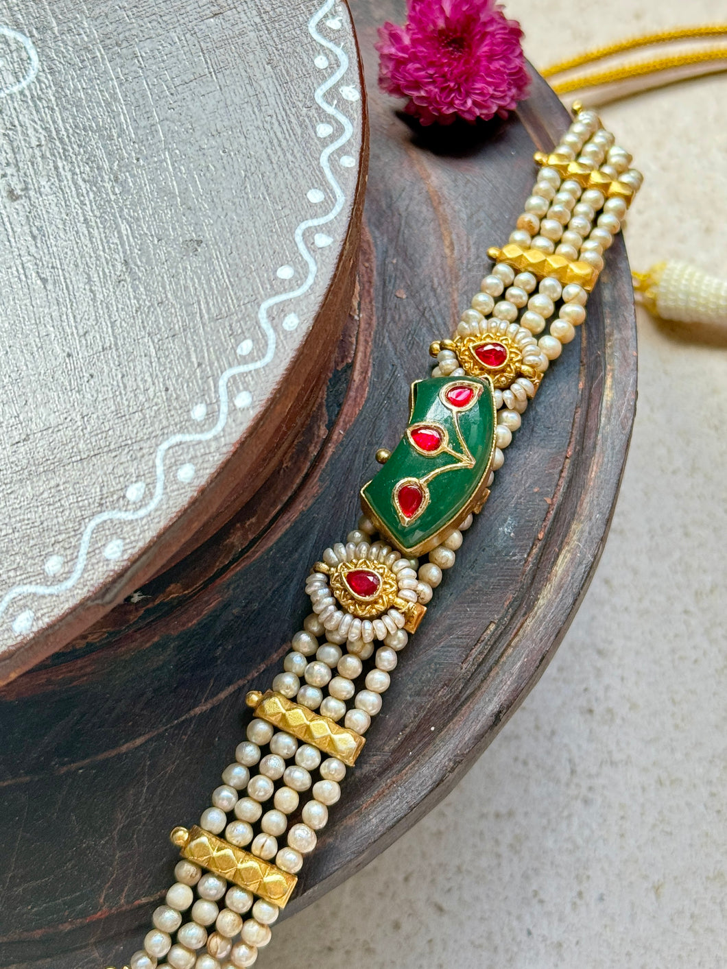 One of a kind silver kundan pearl choker