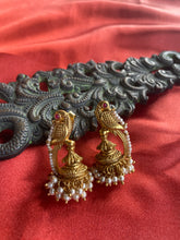 Load image into Gallery viewer, Parrot Statement gold polish Jhumka Earrings
