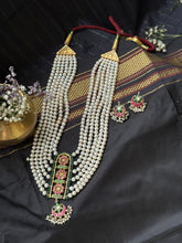 Load image into Gallery viewer, Multilayered Festive Pearl Necklace set with earrings
