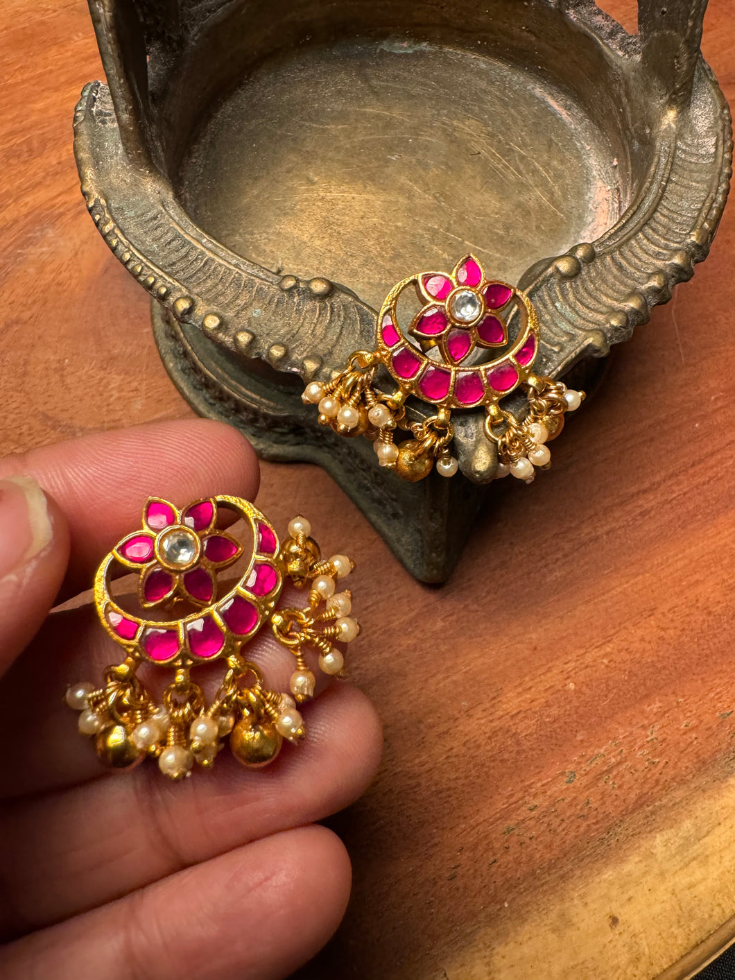 Silver 92.5 gold polish kundan earrings