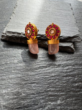 Load image into Gallery viewer, Silver 92.5 gold polish rose quartz earrings
