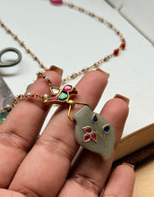 Load image into Gallery viewer, Dainty Inlay work necklace in natural aventurine and gemstones
