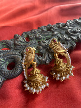 Load image into Gallery viewer, Parrot Statement gold polish Jhumka Earrings
