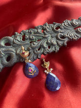 Load image into Gallery viewer, Silver 92.5 gold polish inlay work earrings with lapis lazuli drops
