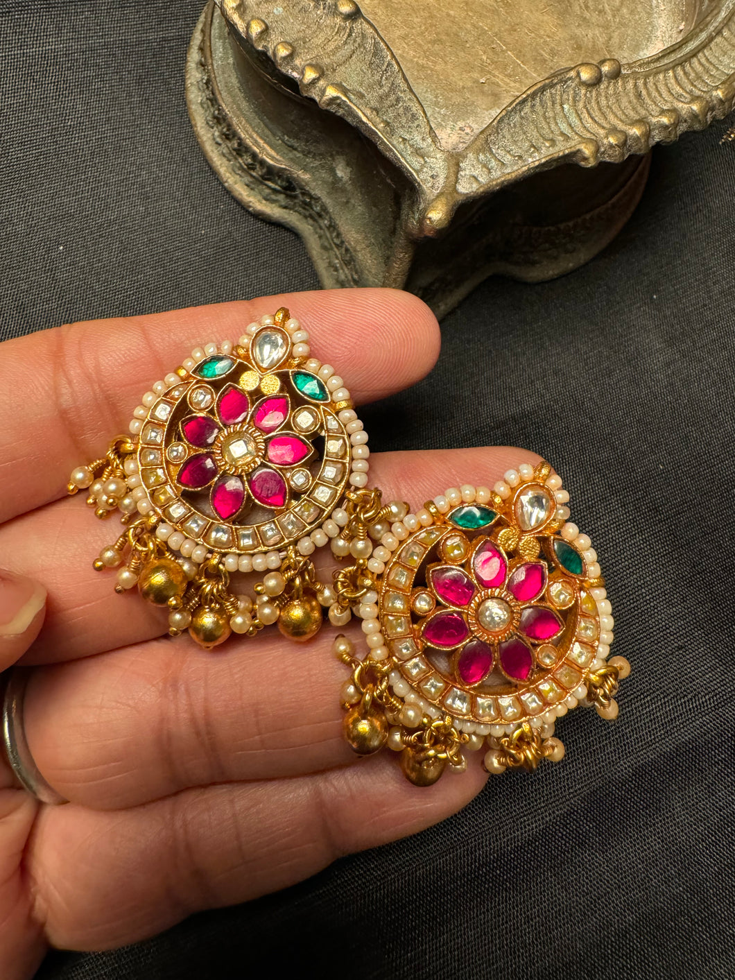 Silver 92.5 gold polish kundan earrings