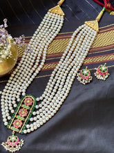 Load image into Gallery viewer, Multilayered Festive Pearl Necklace set with earrings
