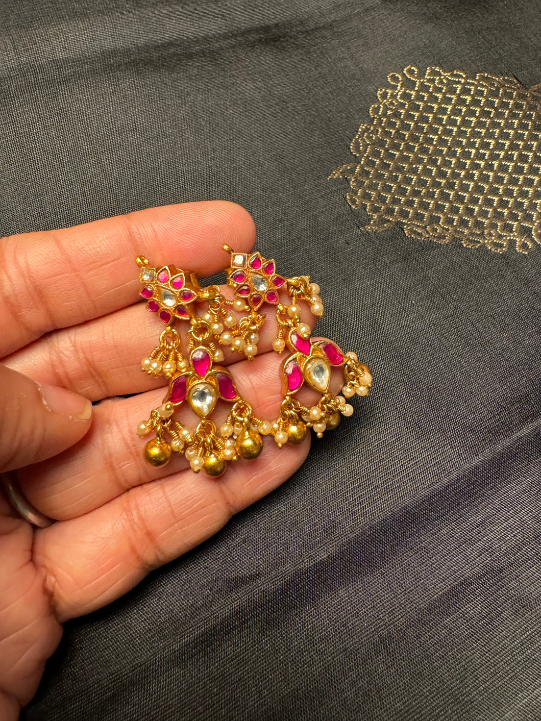 Silver 92.5 gold polish kundan earrings