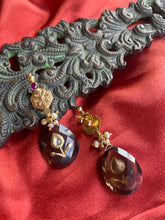 Load image into Gallery viewer, Silver 92.5 gold polish inlay work earrings with black onyx drops

