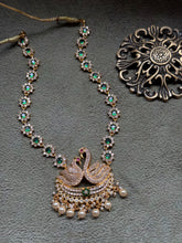 Load image into Gallery viewer, Vintage style swan necklace with cut stones
