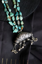 Load image into Gallery viewer, One of a kind natural turquoise necklace with vintage pendant
