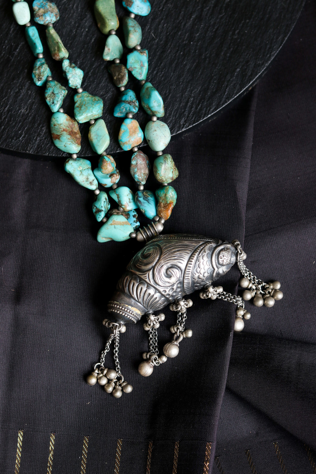 One of a kind natural turquoise necklace with vintage pendant