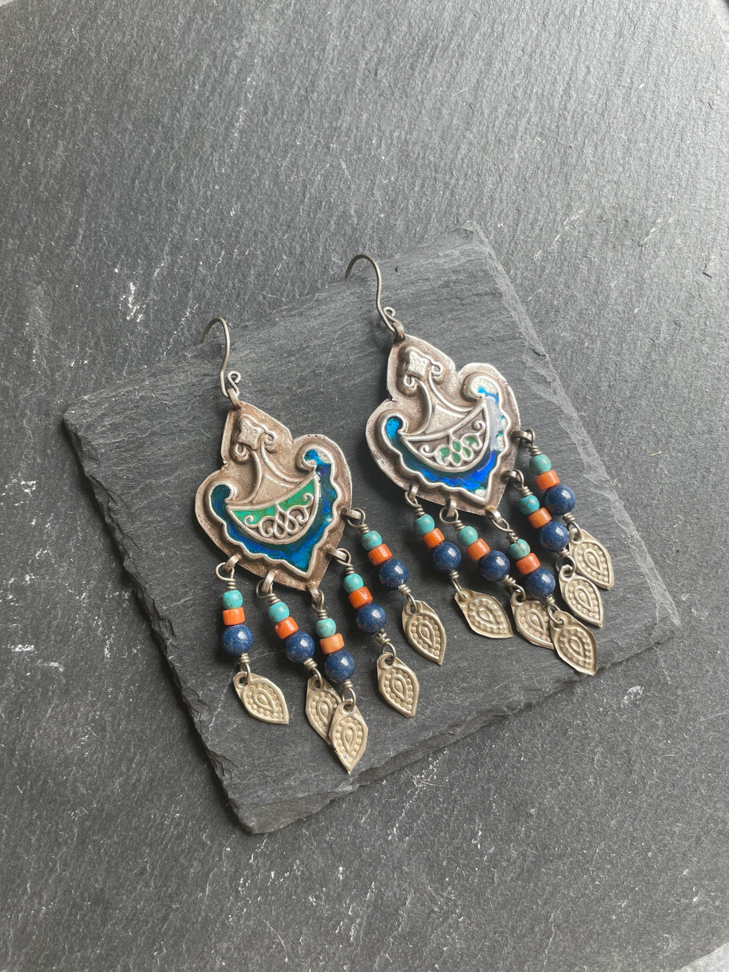 Statement meenakari earrings in silver