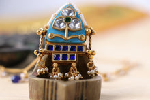 Load image into Gallery viewer, Turquoise kundan work pendant necklace with pearls BG18
