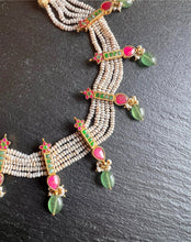 Load image into Gallery viewer, Festive multilayer pearl necklace with gemstones
