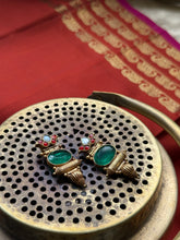 Load image into Gallery viewer, Kundan work (925 silver) earrings in gold polish
