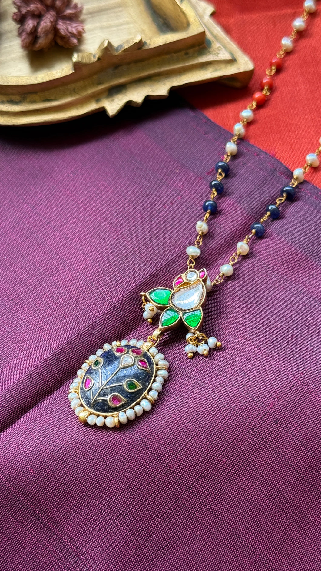 Statement inlay work lapis lazuli pendant necklace