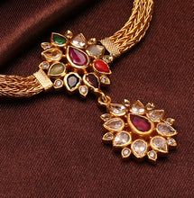Load image into Gallery viewer, Statement gold polish classic navratna attigai necklace
