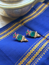 Load image into Gallery viewer, Kundan work (925 silver) earrings in gold polish
