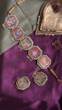 Load image into Gallery viewer, One of a kind statement handpainted Srinath ji necklace and earrings set
