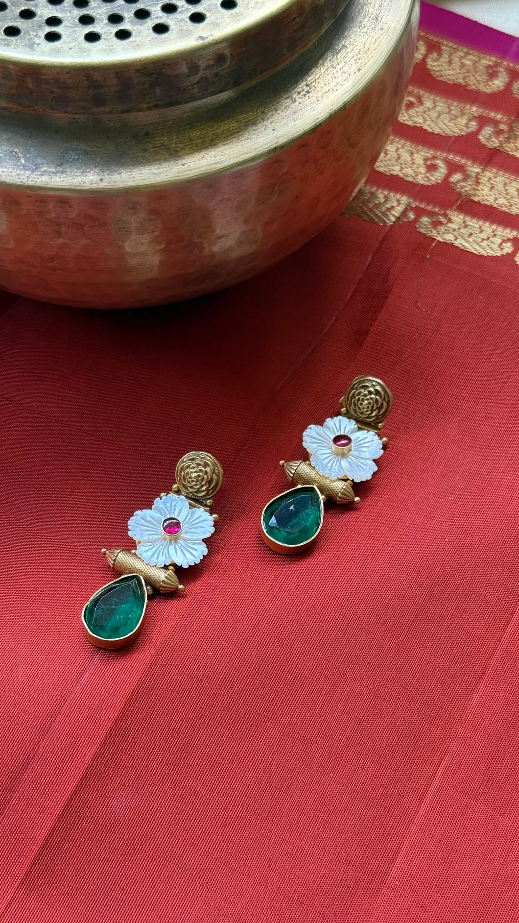 Kundan work (925 silver) earrings in gold polish