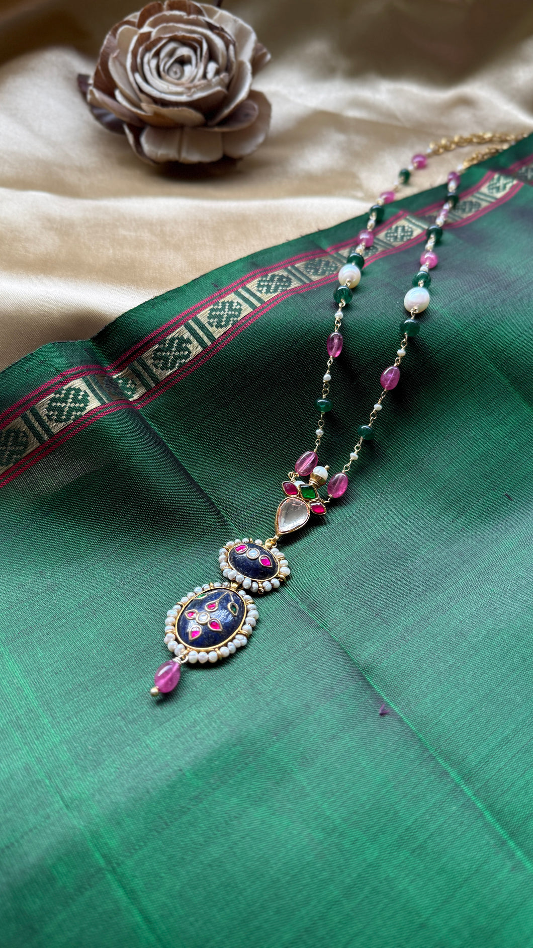 Statement inlay work lapis lazuli pendant necklace