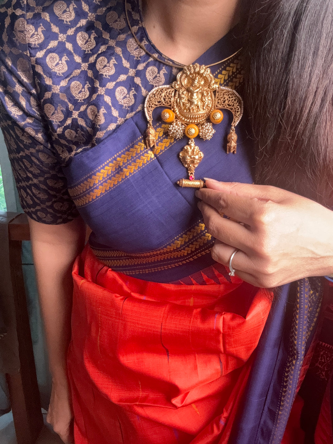 Statement vintage 925gold polish hasli with pendant-18